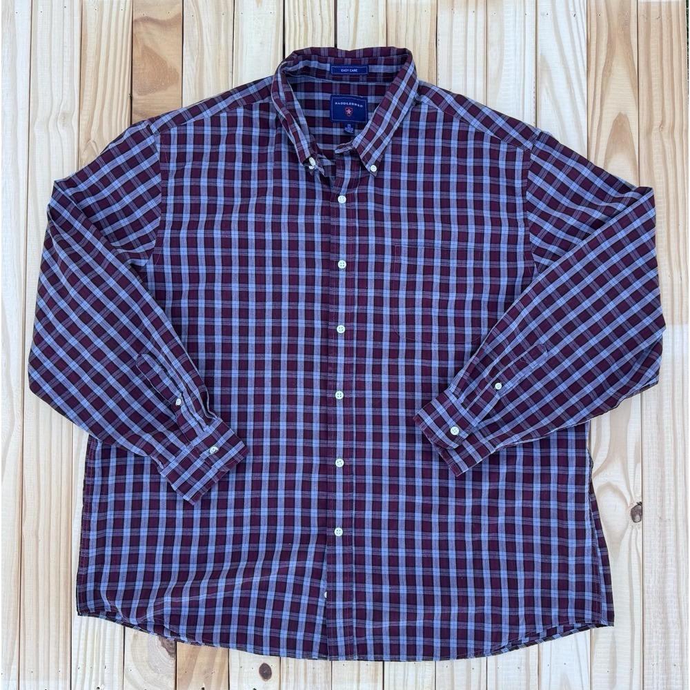 SADDLEBRED Men's XXL  Plaid Long Sleeve Button Up Shirt Easy Care Burgundy Black